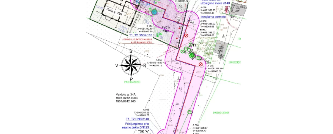 Šilumos tinklų projektas Pušų g. 32G Kaune – daugiabučio prijungimo prie centralizuoto šildymo schema